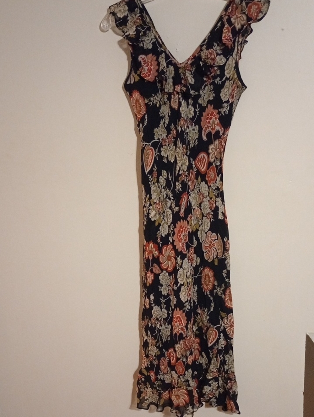 Black Floral Maxi Dress with Ruffle V-Neck Size Med - Picture 2 of 6